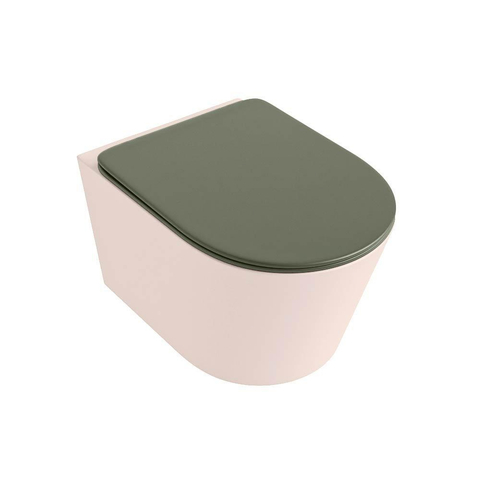Mondiaz LAVIE hangtoilet – spoelrandloos – 36 x 53 cm – met softclose zitting – Rosee (roze), zitting Army (groen) SW1208576
