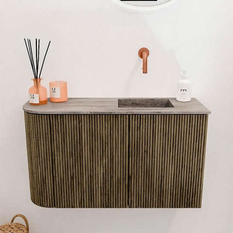 Mondiaz JOYA-DLUX 71.6cm toiletmeubel - ronding links kleur Dusk - Wastafel FAYE positie Rechts Zonder kraangat kleur Oza. SW1426005