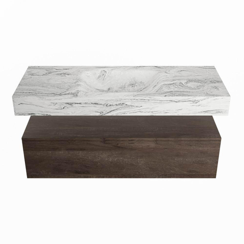 Mondiaz ALAN-DLUX Badkamermeubelset - 80x46cm - 1 lade - vrijhangende wastafel - zonder kraangaten - 1 midden - Dark brown (eiken donker) SW1187259