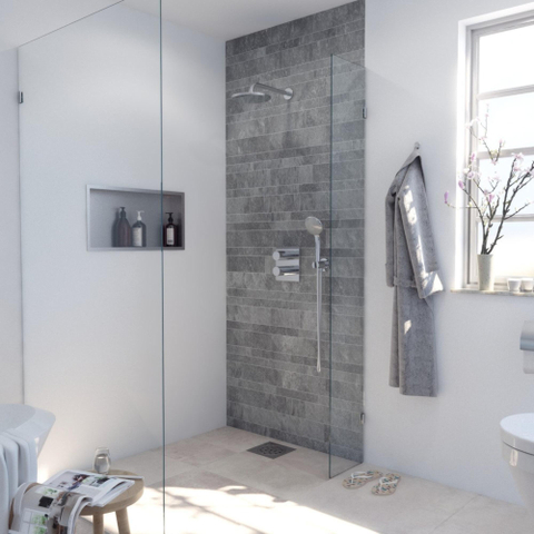 Saniclass Bellini Inloopdouche scharnierbevestiging 30x200cm 8mm veiligheidsglasanti kalk chroom SHOWROOMMODEL SHOW23433