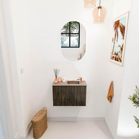 Mondiaz JOYA-DLUX 60cm toiletmeubel - kleur Shadow - Wastafel FAYE positie Rechts 1 kraangat kleur Arena. SW1424789