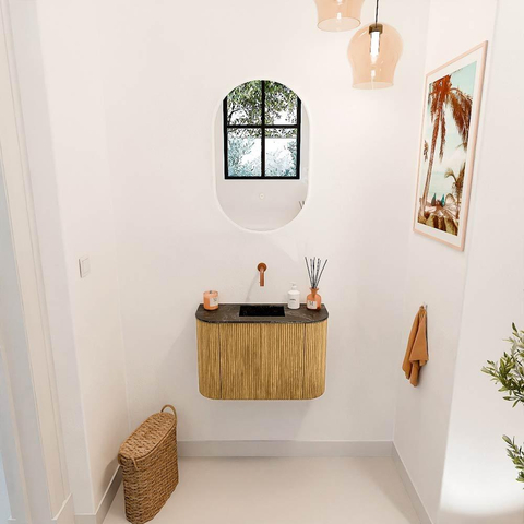 Mondiaz JOYA-DLUX 63.2cm meuble de toilette - arrondi gauche et droite couleur Chêne - Vasque FAYE position Milieu Sans trou de robinet couleur Lava. SW1422117