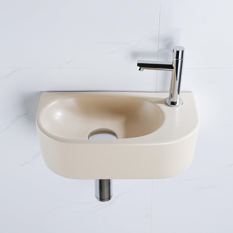 QeramiQ Fuente fonteinset – halfrond – 40x21.5x12 cm – keramiek beige – kraangat rechts – chromen kraan SW1232789