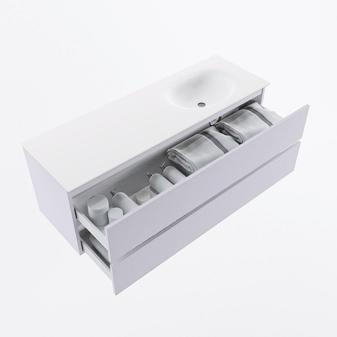 Mondiaz VICA Ensemble meuble de salle de bains - 140cm - cale - 2 tiroirs - Lavabo MOON - droite - 1 trou de robinet - couleur talc - version XL 60cm de hauteur SW1189243