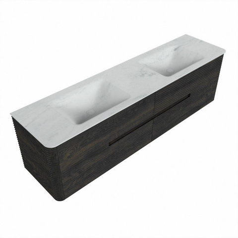 Mondiaz CIRO-DLUX Badkamermeubelset - 180x45x50cm - Solid surface wastafel Opalo - 2 wasbak Dubbel - 2 kraangaten - 4 lades - Shadow SW1532442