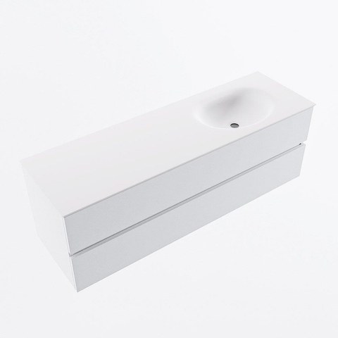 MONDIAZ VICA meuble sous lavabo 150cm Talc 2 tiroirs. Lavabo MOON à droite sans trou de robinet, couleur Talc. SW1381875