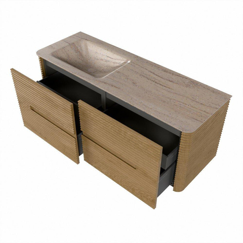 Mondiaz CIRO-DLUX Badkamermeubelset - 130x45x50cm - Solid surface wastafel Saba - 1 wasbak Links - zonder kraangaten - 4 lades - Oak SW1531177