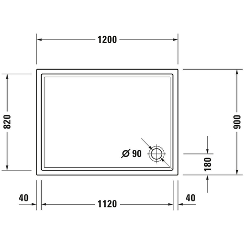 Duravit Starck Slimline Kunststof douchebak acryl rechthoekig - 120x90x5.5cm - zonder poten - wit 0297204