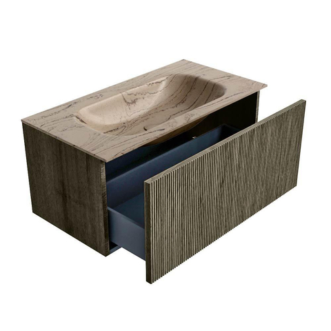 MONDIAZ KURVE-DLUX 90cm badmeubel kleur Shadow met 1 lade en 0 deuren. Wastafel BIG SMALL Midden zonder kraangat Arena. SW1431320