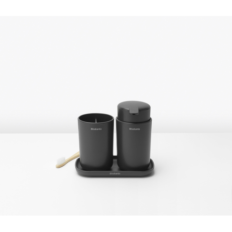 Brabantia ReNew Badkameraccessoires - set van 3 - Zeeppomp - Tandenborstelhouder - Schaal - donker grijs SHOWROOMMODEL SHOW24819