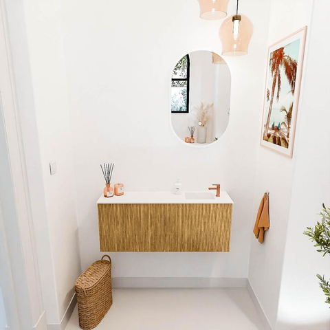 Mondiaz JOYA 100cm meuble de salle de bains - couleur Chêne - Vasque FAYE position Droite 1 trou de robinet couleur Talc SW1421120