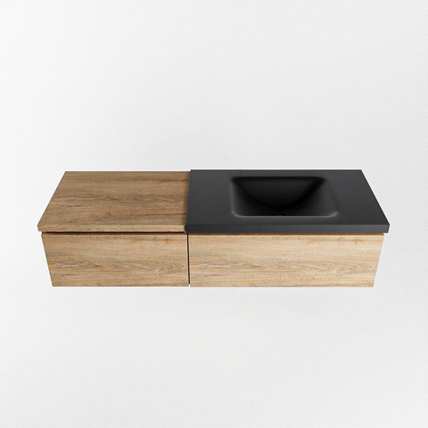 MONDIAZ BUKLA meuble de salle de bain 140 cm avec module 60 couleur Chêne blanchi avec 2 tiroirs. Lavabo CLOUD à droite 0 trous de robinet couleur Urbaine. SW1381983