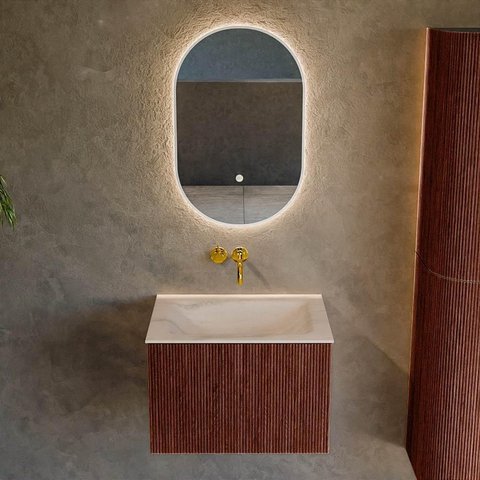 MONDIAZ KURVE-DLUX Meuble de salle de bains 60cm couleur Ruby avec 1 tiroir et 0 porte. Lavabo CLOUD Central sans trou de robinet Meli. SW1431992