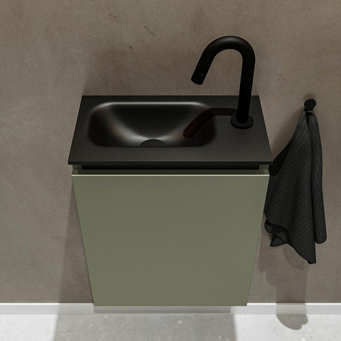 MONDIAZ TURE Toiletmeubel 40x23x50cm met 1 kraangaten 1 deuren army mat Wastafel Eden links Solid Surface Zwart SW475357
