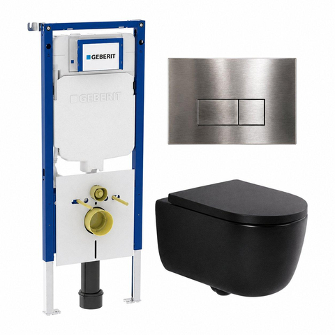 QeramiQ Dely Swirl Toiletset - 36.3x51.7cm - Geberit UP720 Duofix Sigma inbouwreservoir - 35mm zitting - bedieningsplaat steel - rechthoekige knoppen - mat zwart SW1413959