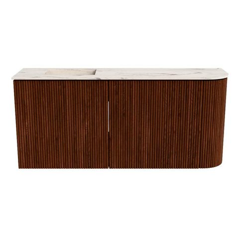 Mondiaz JOYA-DLUX 91.6cm toiletmeubel - ronding rechts kleur Ruby - Wastafel FAYE positie Links 1 kraangat kleur Nata. SW1425459