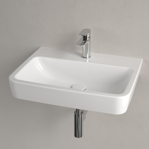 Villeroy & Boch O.novo wastafel - 60x46cm - met kraangat - zonder overloop CeramicPlus - geslepen - White Alpine (glans wit) SW448444
