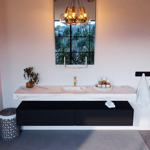 Mondiaz ALAN-DLUX Ensemble de meuble - 200cm - meuble Urban mat - 2 tiroirs - Lavabo Cloud Frappe suspendu - vasque Centre - 1 trou de robinet SW804716