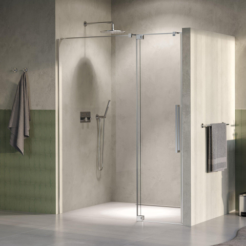 BRAUER Stellar Porte de niche - 2 pièces - 140x200cm - porte battante - revêtement de verre - réversible - verre clair - Acier inoxydable brossé PVD SW1418075
