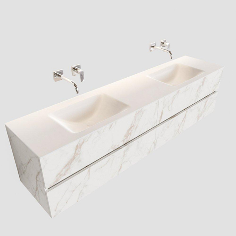 ENSEMBLE DE MEUBLE MONDIAZ VICA - 200cm - 4 tiroirs - lavabo Cloud double - 0 trous de robinet - solid surface marbre carrara SW410361