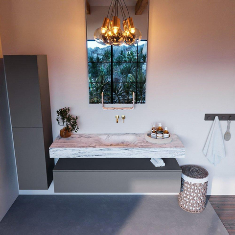 Mondiaz ALAN-DLUX Ensemble de meuble - 150cm - meuble Plata mat - 1 tiroir - Lavabo Cloud Glace suspendu - vasque Centre - 0 trous de robinet SW806163