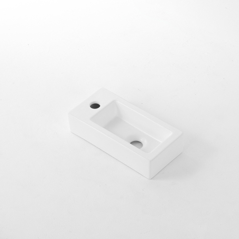 QeramiQ Fuente fonteinset – 37.5x18.5x9 cm – keramiek wit mat – kraangat links – kraan geborsteld RVS SW1232745