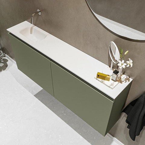 MONDIAZ TURE Toiletmeubel 120x23x50cm met 0 kraangaten 2 deuren army mat Wastafel Eden links Solid Surface Wit SW475024