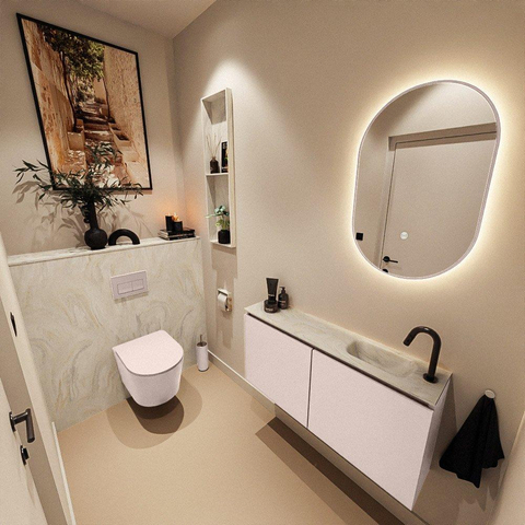 MONDIAZ TURE-DLUX meuble WC 100 cm Rosee. Lavabo EDEN Ostra position à droite. Avec 1 trou de robinet. SW1105043