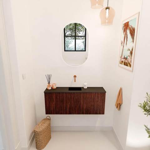 Mondiaz JOYA 100cm toiletmeubel - kleur Ruby - Wastafel FAYE positie Midden Zonder kraangat kleur Urban. SW1421820