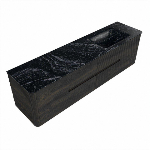 Mondiaz CIRO-DLUX Ensemble de meuble de salle de bains - 180x45x50cm - Plan vasque en solid surface Lava - 1 vasque à droite - sans trous de robinet - 4 tiroirs - Shadow SW1532520