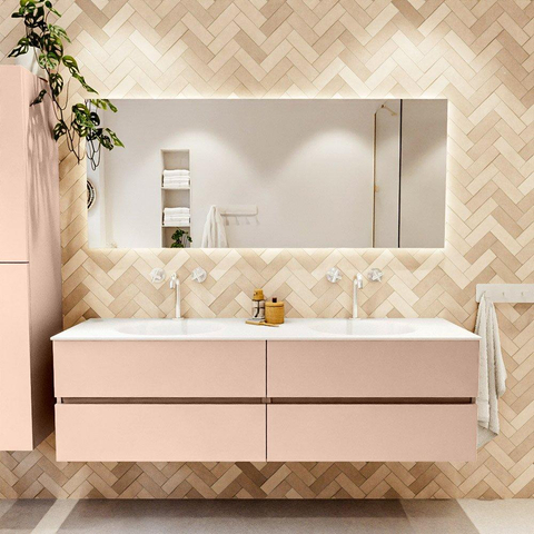 MONDIAZ Vica Ensemble meuble de salle de bains - 170cm - meuble bas rosee - 4 tiroirs - vasque moon double - 2 trous de robinet - version haute 60cm - talc SW1080406