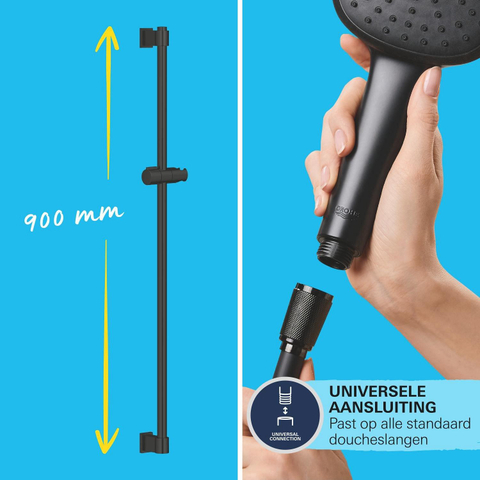 Grohe Vitalio Start 110 Glijstangset - 90cm - ronde handdouche - met 2 straalsoorten - gladde doucheslang - matte black (mat zwart) SW1126916
