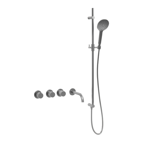 Fortifura Nebbio Badcombinatie-set - thermostaatkraan - glijstang - geïntegreerde - wandaansluitbocht - gladde doucheslang - ronde handdouche - uitloop - geborsteld RVS SW1238005