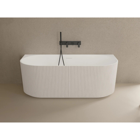 ZEZA Blend half vrijstaand bad - ribbel - 170x80x58cm - met afvoer - acryl - mat wit - licht beschadigd - OUTLET UDEN STORE45181
