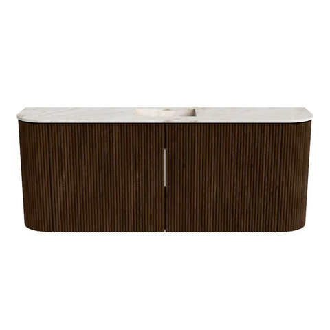 Mondiaz JOYA-DLUX 103.2cm toiletmeubel - ronding links en rechts kleur Walnut - Wastafel FAYE positie Midden 1 kraangat kleur Frappe. SW1422327