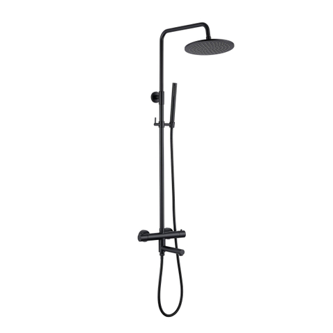 Fortifura Calvi Ensemble douche pluie - thermostatique - douche de tête 25cm - flexible métallique - douchette bâton - bec de baignoire pivotant - noir mat SW1592519