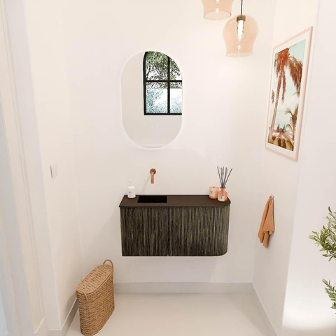 Mondiaz JOYA 81.6cm toiletmeubel - ronding rechts kleur Shadow - Wastafel FAYE positie Links Zonder kraangat kleur Urban. SW1421512