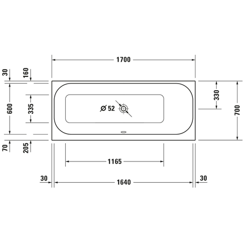 Duravit Happy D.2 Kunststof inbouwbad acryl rechthoekig - met rugsteun rechts - 170x70x46cm - zonder poten - glans wit SW54603