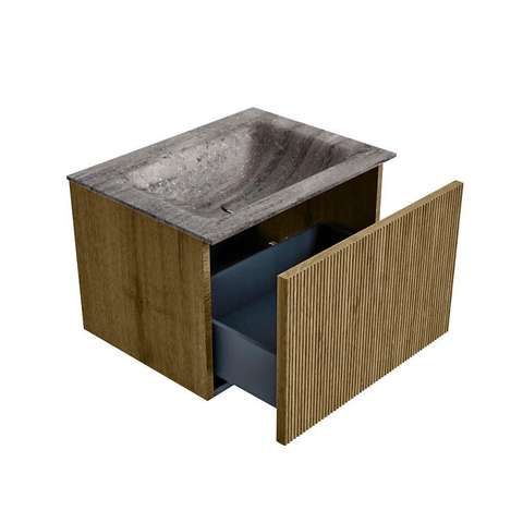 MONDIAZ KURVE-DLUX 60cm badmeubel kleur Dusk met 1 lade en 0 deuren. Wastafel CLOUD Midden zonder kraangat Oza. SW1432950