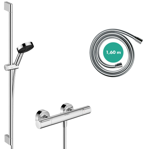 Hansgrohe Pulsify select s Glijstangset - ecosmart - handdouche - thermostatische kraan - 90cm - glijstang - glijstuk - doucheslang - hoogglans chroom SW1186267