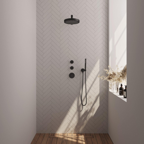 BRAUER Stripe Douche de tête thermostatique encastrée - SET 01 - pomme de douche 25cm - bras mural droit - douchette sur barre - flexible de douche - coude mural - noir mat SW1435135