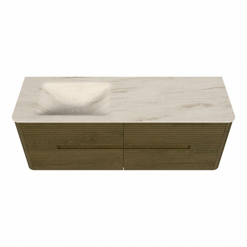 Mondiaz CIRO-DLUX Ensemble de meubles de salle de bains - 140x45x50cm - Plan-vasque Solid surface Meli - 1 vasque à gauche - sans trous de robinetterie - 4 tiroirs - Dusk SW1533179