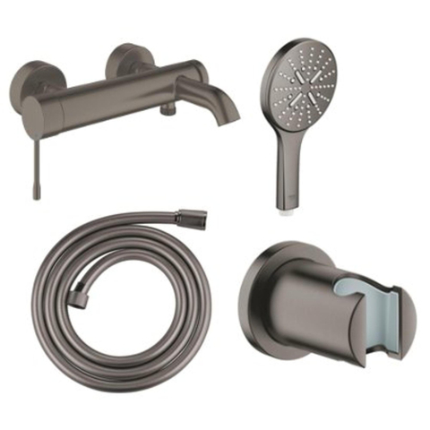 Grohe Essence Badset - badkraan - handdouche - handdouchehouder - doucheslang - brushed hard graphite (antraciet) SW1574568