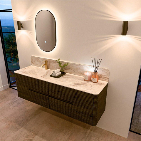 Mondiaz CIRO-DLUX Badkamermeubelset - 160x45x50cm - Solid surface wastafel Frappe - 1 wasbak Links - 1 kraangat - 4 lades - Shadow SW1532161