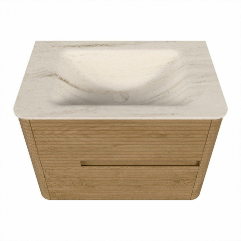 Mondiaz CIRO-DLUX Badkamermeubelset - 70x45x50cm - Solid surface wastafel Meli - 1 wasbak Midden - 1 kraangat - 2 lades - Oak SW1531373