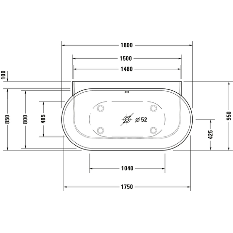 Duravit Luv back-to-wall bad 180 x 95 cm mat wit SW228000