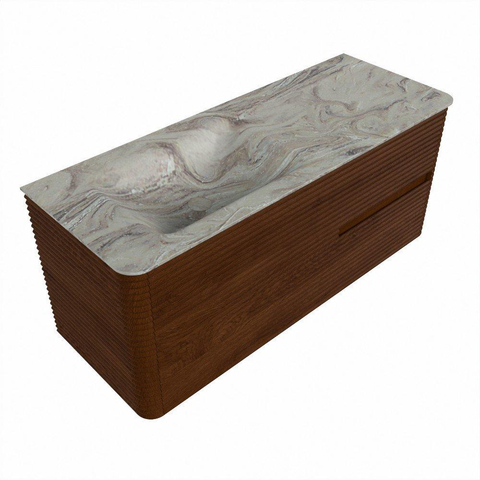 Mondiaz CIRO-DLUX Ensemble de meubles de salle de bains - 120x45x50cm - lavabo solid surface Glace - 1 vasque à gauche - sans trous de robinet - 2 tiroirs - Ruby SW1531655