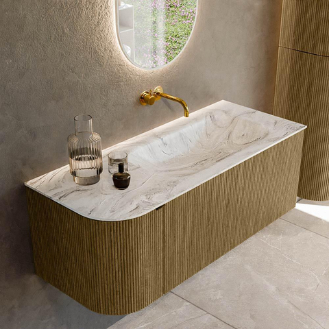 Mondiaz KURVE-DLUX Ensemble meuble de salle de bains - 115x46x40cm - 1 tiroir - 1 porte - lavabo solid surface - droit - sans trou de robinet - Dusk SW1415468