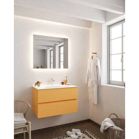 MONDIAZ VICA Ensemble de meuble salle de bain - 80cm - 2 tiroirs - lavabo Cloud central - 1 trou de robinet - solid surface ocre SW411088