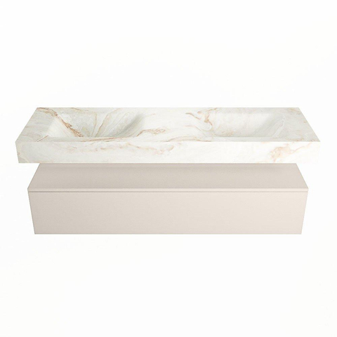 Mondiaz ALAN-DLUX Ensemble de meuble - 150cm - meuble Linen mat - 1 tiroir - Lavabo Cloud Frappe suspendu - vasque Gauche et droite - 0 trous de robinet SW805619
